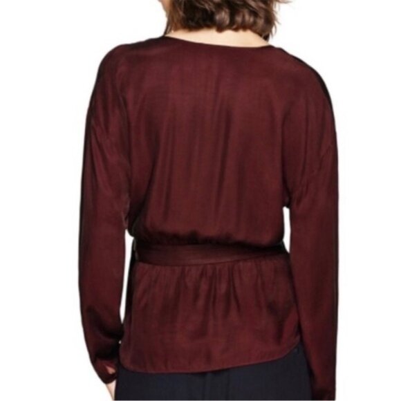 Wilfred Aritzia Anemone Blouse Wrap Tie Up Belted V-neck Truffle Maroon Size XS - Picture 16 of 16